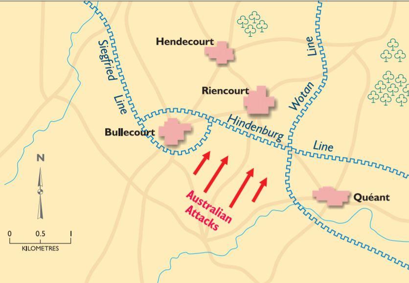 Sketch map of two almost identical attacks on the village of Bullecourt in April and May 1917. Both attacks carried out by Australian and British divisions were unsuccessful, resulting in large numbers of casualties. (Image:  AWM Wartime Magazine, No 18, 2002.)