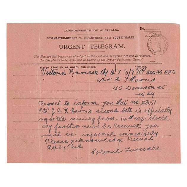 Regret to inform you that Pte J A E Harris is officially reported missing
