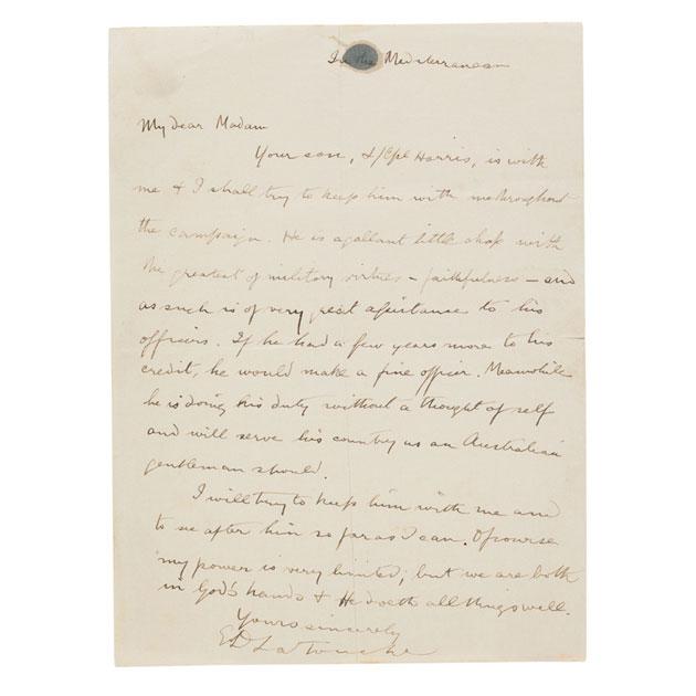 Letter from Lieutenant La Touche to Mrs Harris, written at sea, August 1915.