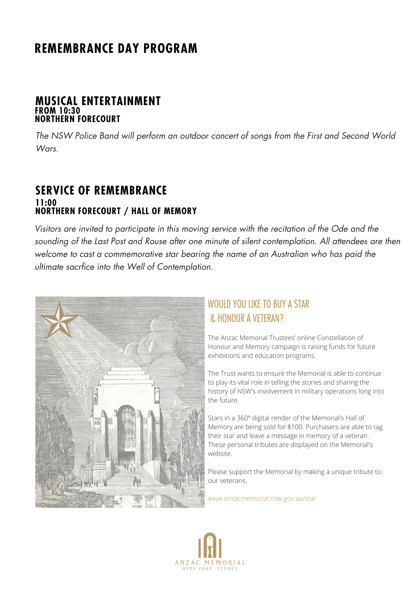 Some of the activities being held at the Memorial this Remembrance Day