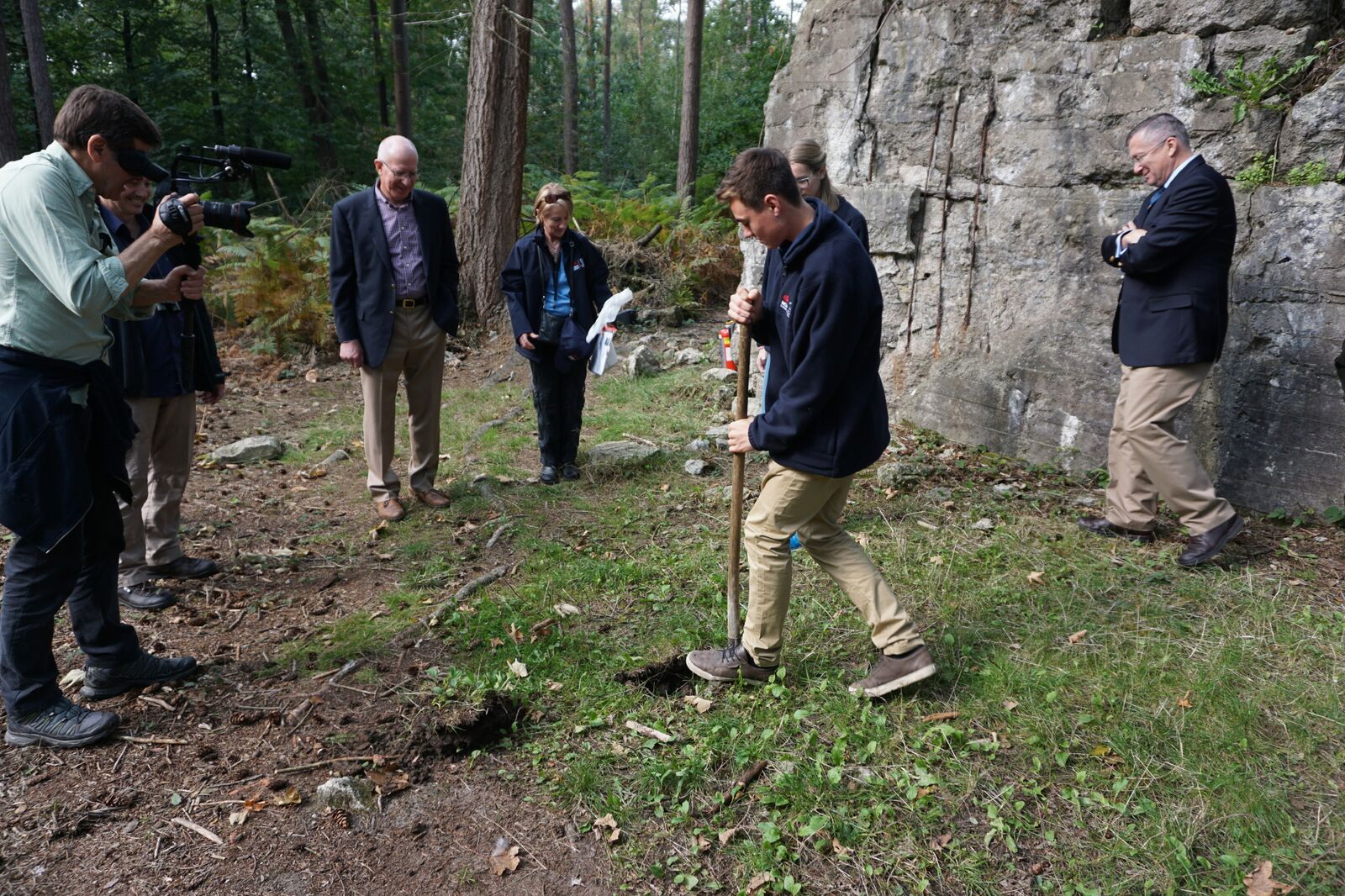 Governor David Hurley and school students collect soil at Scotts Post in Polygon Wood, Belgium.