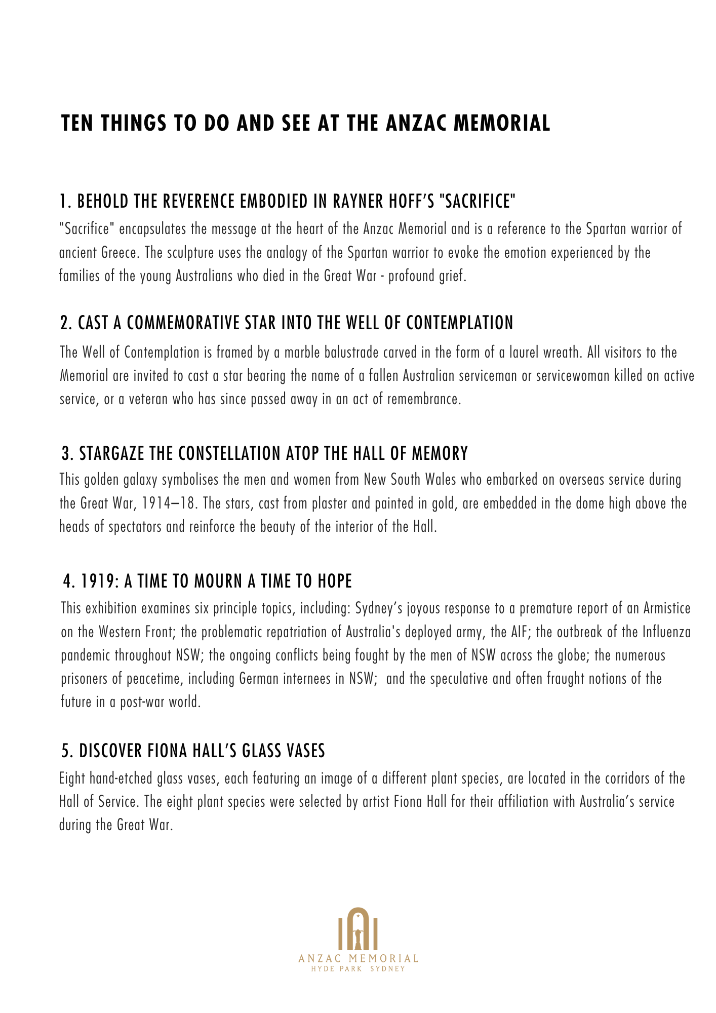 10 things to see and do at the Memorial (items 1-5)