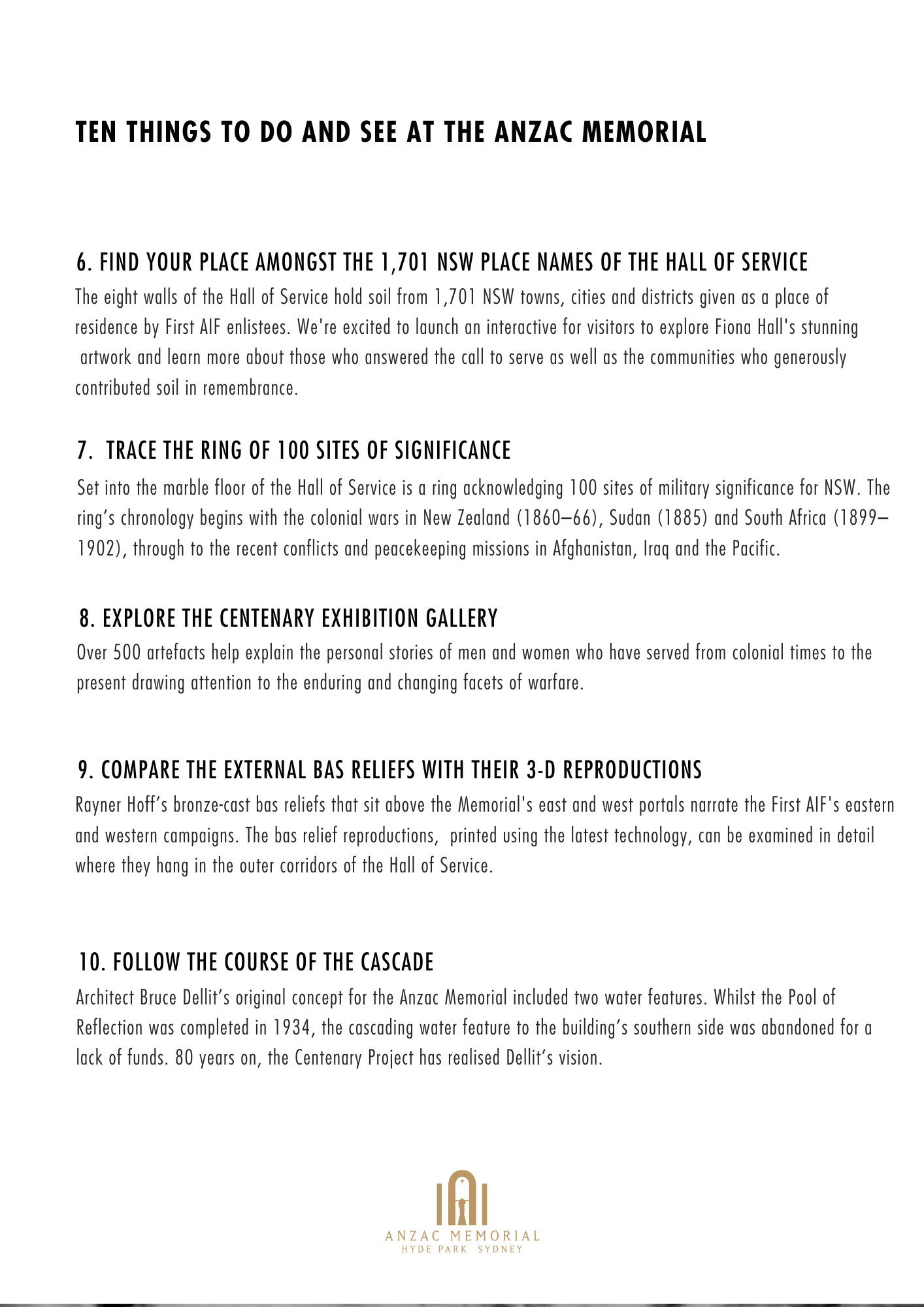 10 things to see and do at the Memorial (items 6-10)
