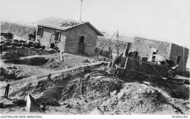A railway locomotive well at Beersheba, blown up by retreating Turkish forces. Courtesy AWM