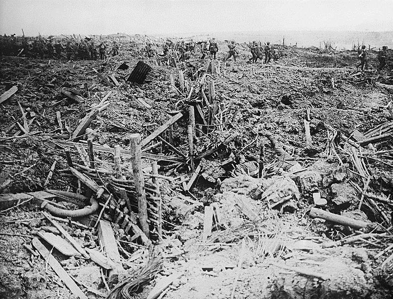 A smashed German trench on the Messines Ridge after the objective was taken  on 7 June 1917. This trench was probably the result of one of the 19 mines  exploded under the front lines to begin the assault. Courtesy Imperial War Museum