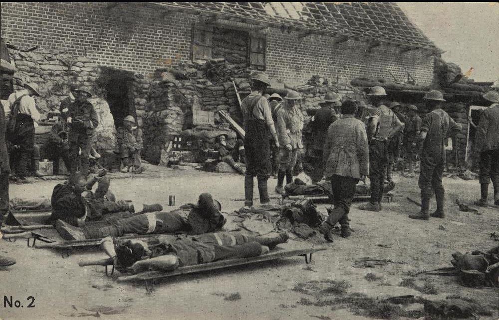 Anzac Dressing Station at Messines, 7 June 1917.  One of a series of  postcards sold as a fund raiser for the Australian Comforts Fund. Courtesy State Library of Queensland