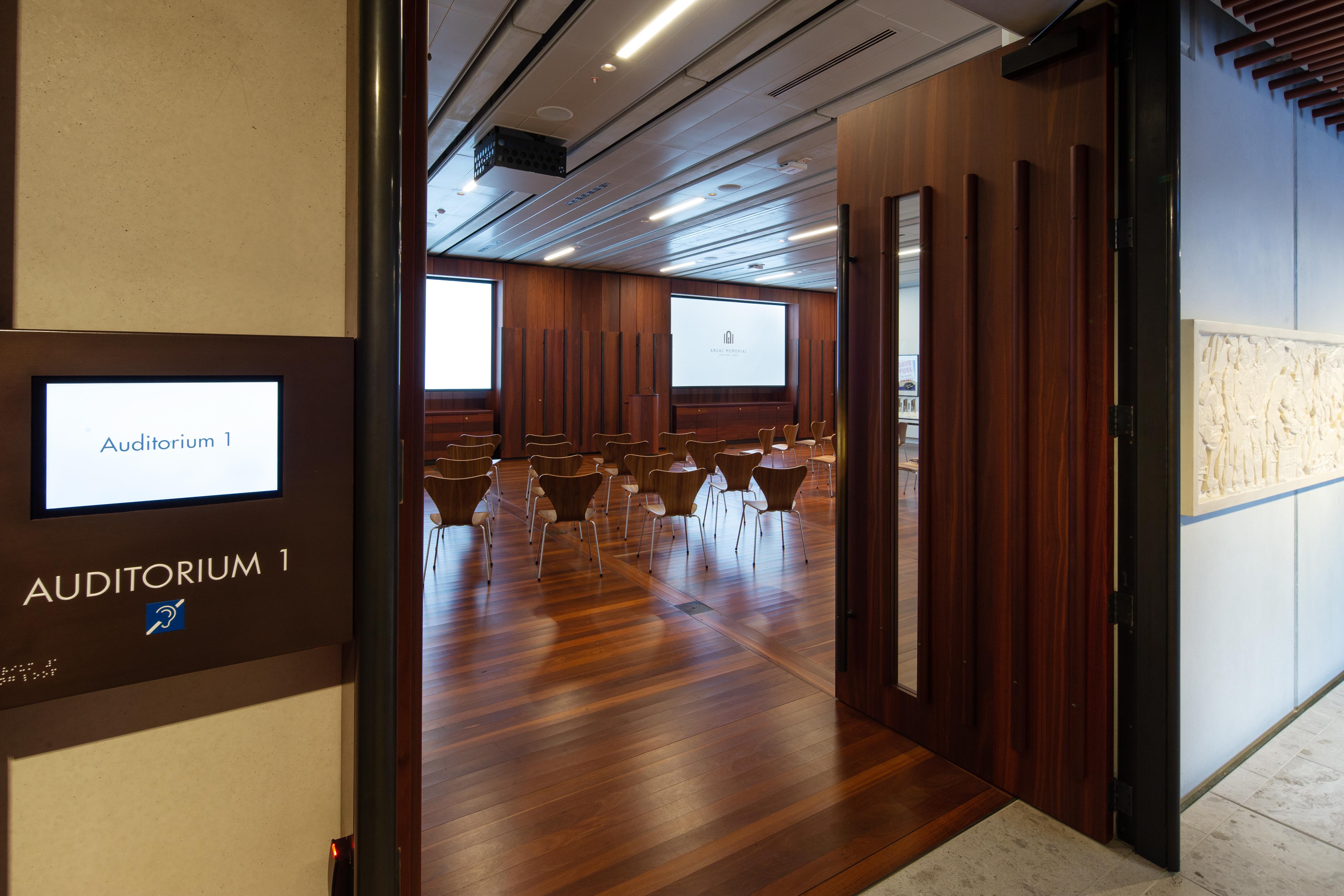 Looking into the Anzac Memorial auditorium from the entrance. 