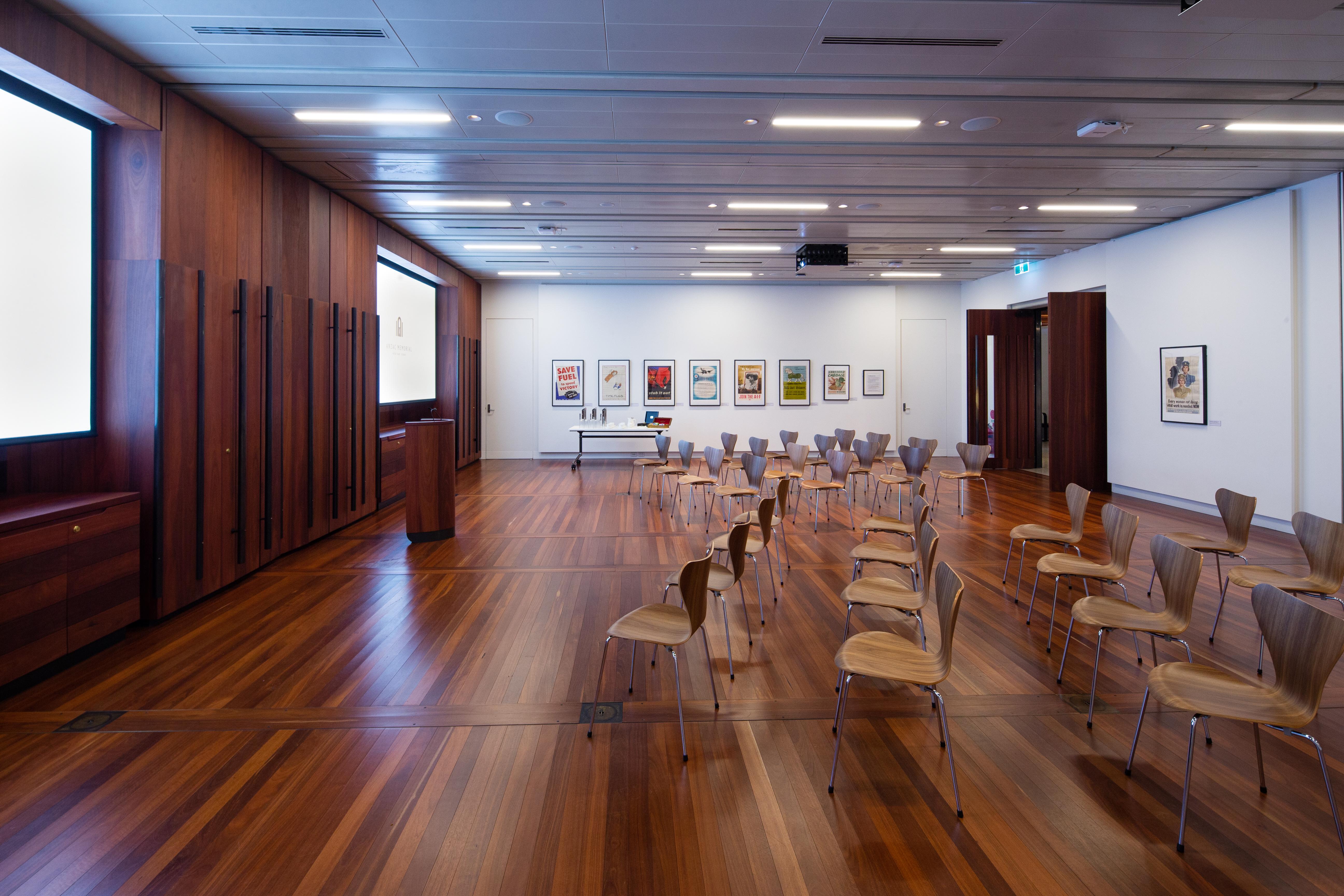 Interior view of the Anzac Memorial auditorium.