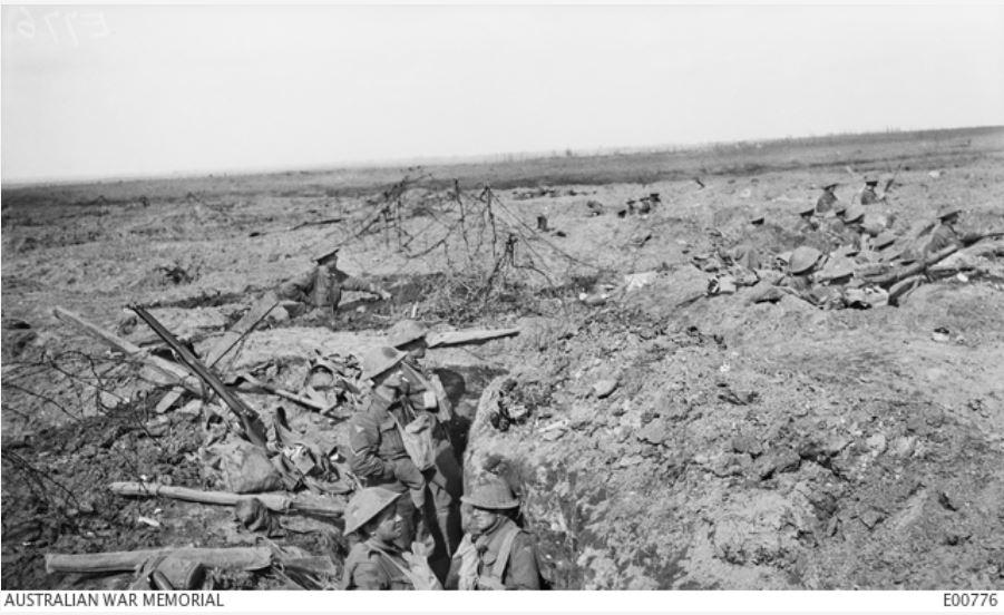 Australian troops in trenches won from the Germans at Polygon Wood  in the Ypres sector, 20 September 1917. Courtesy AWM