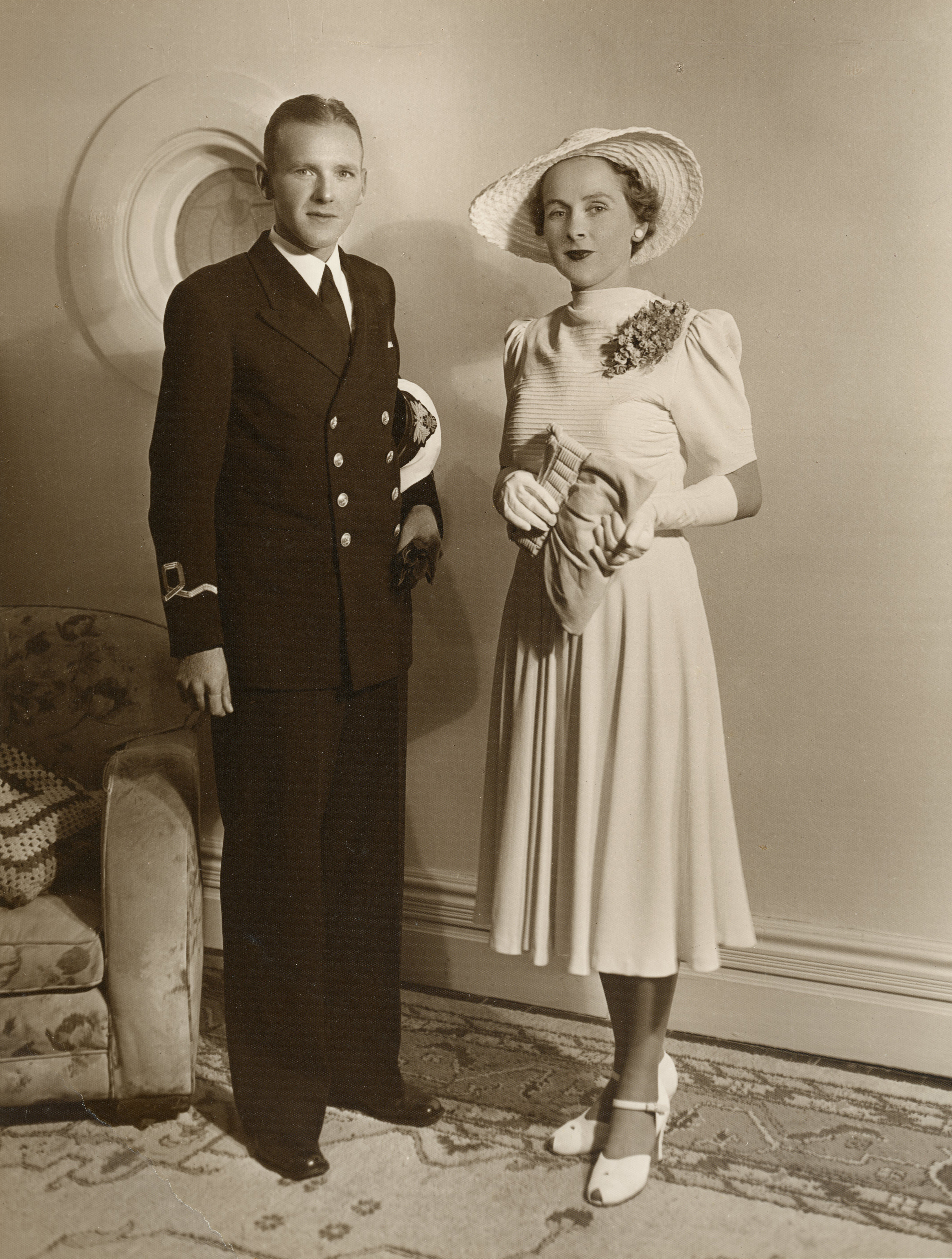 Lieutenant Bruce Harvey RANVR and Cecilie on their wedding day, 1941. GIFT OF CECILIE HARVEY