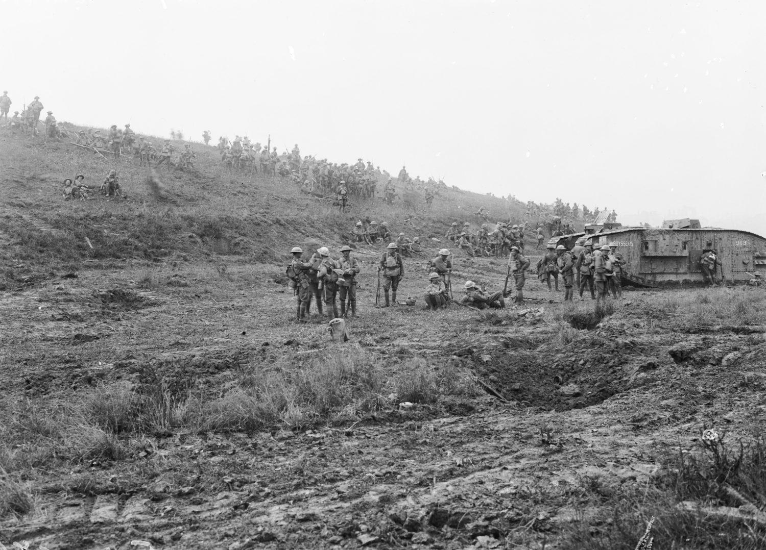 Men of the 5th Infantry Brigade (NSW) resting after capturing the hill behind them as their first objective during the Battle of Amiens on 8 August 1918. Courtesy AWM