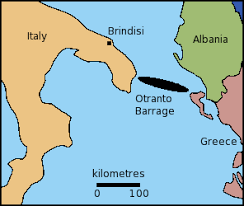 Location of the Otranto Barrage at the narrowest point of the Adriatic Sea.