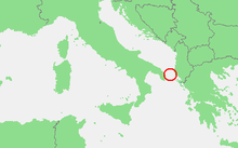 Location of the Otranto Barrage between Brindisi in Italy and Corfu in Greece.