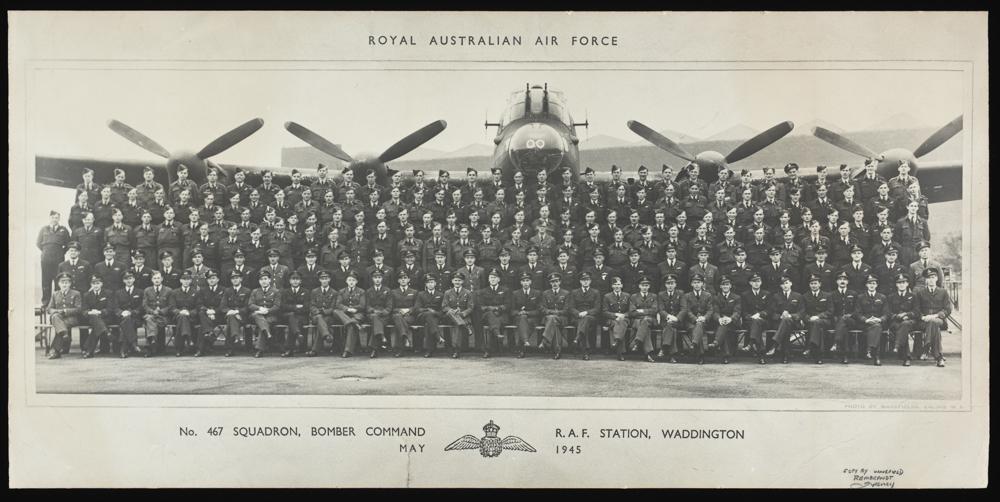 Members of the 467 Bomber Command at the Waddington RAF station in May 1945. By 1945 Nazi Germany was close to collapse. The RAAF continued the strategic bombing of German cities and industry