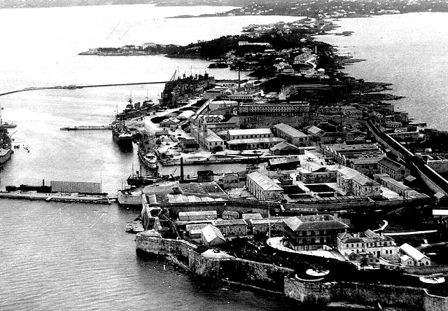 A 1920 photo of the Royal Navy’s dockyard facility at Ireland Island on Bermuda, first established in the early 1800s and in this configuration shown, a familiar sight to those RAN personnel from 'HMAS Melbourne' and 'HMAS Sydney' who served on this station during the First World War . Courtesy Bermuda-online.org