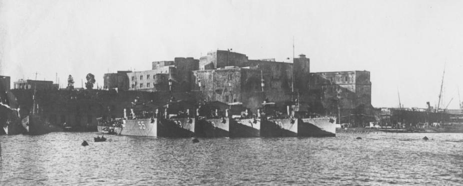 The six ships of the Australian Destroyer Flotilla based in Brindisi Harbour from October 1917 for patrol duties on the Otranto Barrage. Courtesy Navy.gov.au