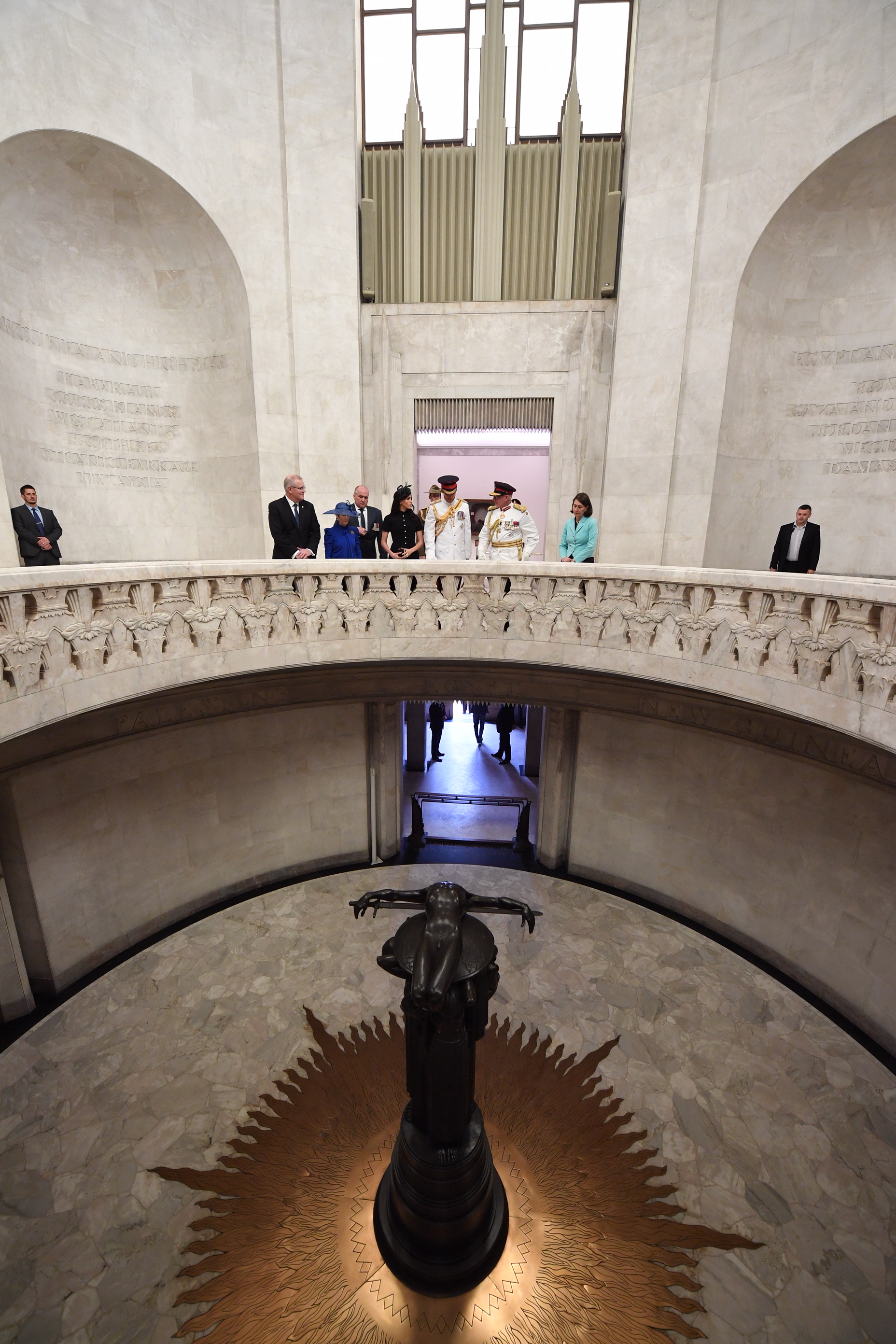 The official party tour the Memorial and view "Sacrifice" from the Hall of Memory