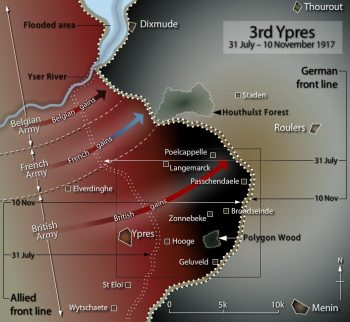 A general map of Ypres salient in 1917 showing gains made by the British during the campaign known as both the Third Battle of Ypres and the Battle of Passchendaele. (Image: anzac-22nd battalion.com)
