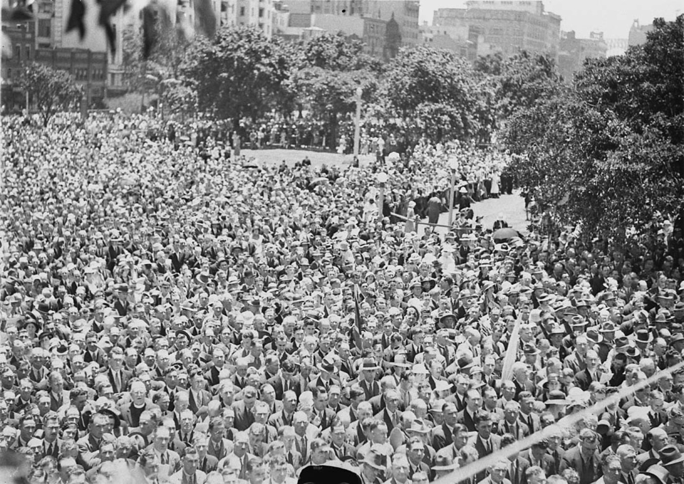 Looking out over the crowd from the Memorial's western balcony