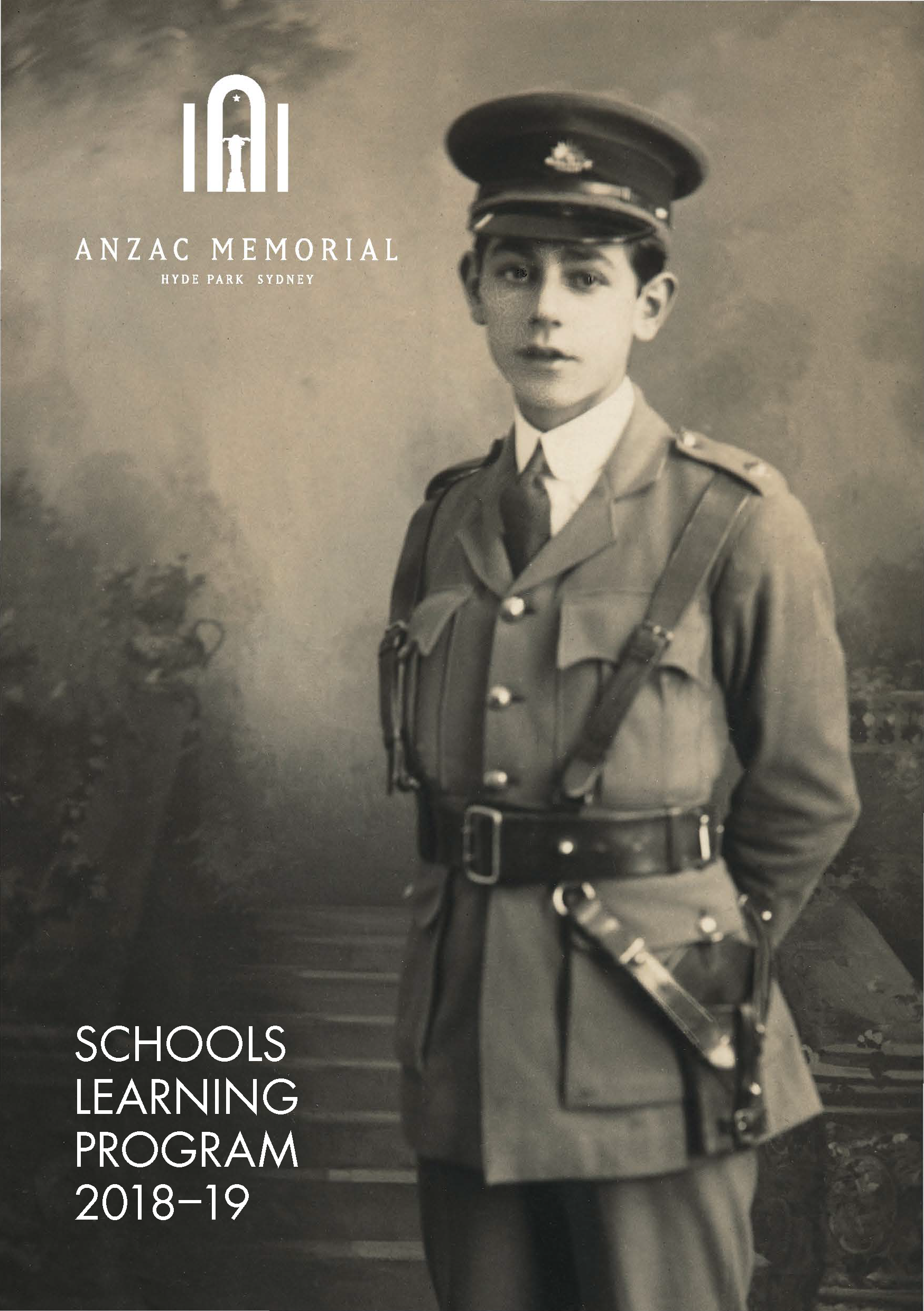 School Learning Program 2018-19 brochure Image of the front cover of the 2018-19 Schools Learning Program brochure. It features the portrait of 15 year old Jack Harris who enlisted in the AIF soon after the portrait was taken