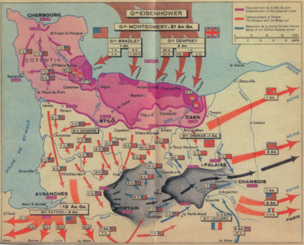 A wartime public information map of Operation OVERLORD.