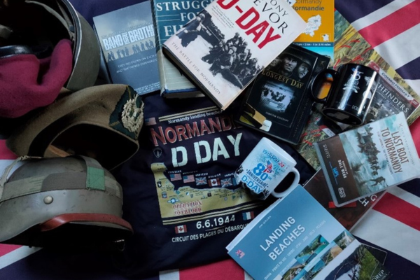 A very small selection of publications and souvenirs generated by D-Day over the past eight decades (photograph B Manera 2024)