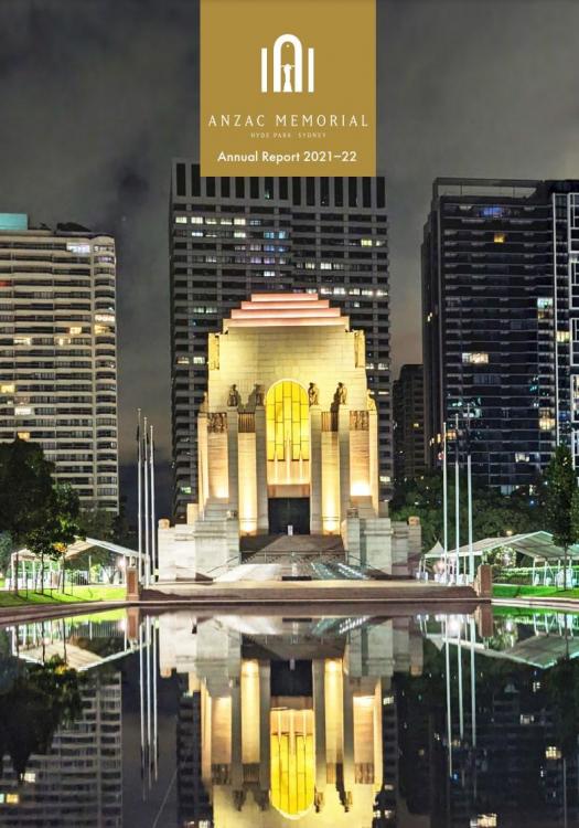Image of the cover of front cover of the Anzac Memorial's Annual Report 2021-2022.