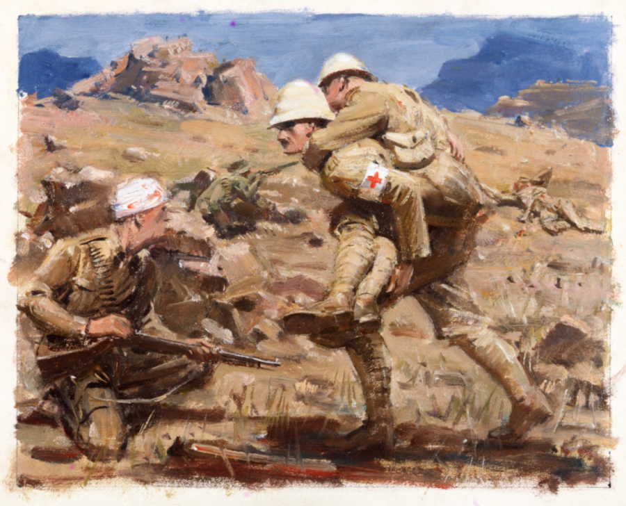 William Dargie, ‘The incident for which Captain Neville Howse was awarded the VC’ (oil on paper, c. 1968, 25.5 x 35.5 cm). AWM ART29246