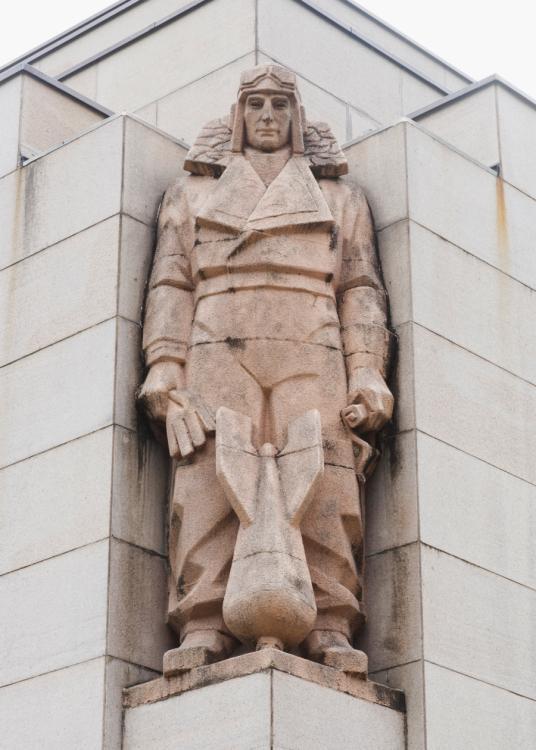 Photograph of the Air Force Officer sculpture on the Memorial's facade