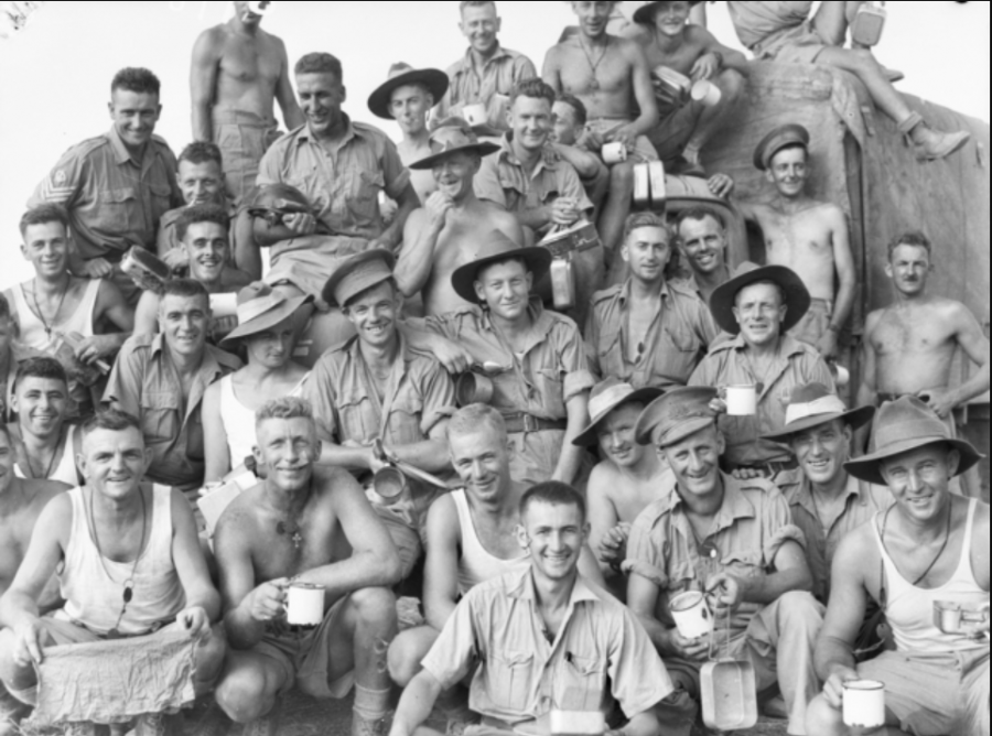 Australians of 7DIV. SIGS AIF celebrating their victory after the hard fought Syrian Campaign (courtesy AWM #AWM008996) 
