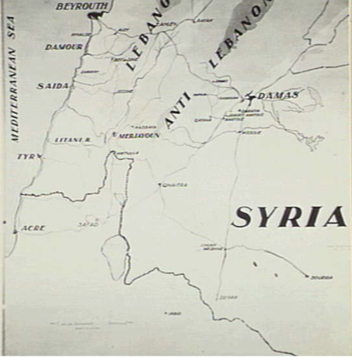 A black and white photograph of a map of Lebanon and Syria  (AWM 02333)