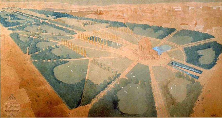 Montage of proposed cascade entry and Dellit’s watercolour - courtesy Office of the NSW Government Architect