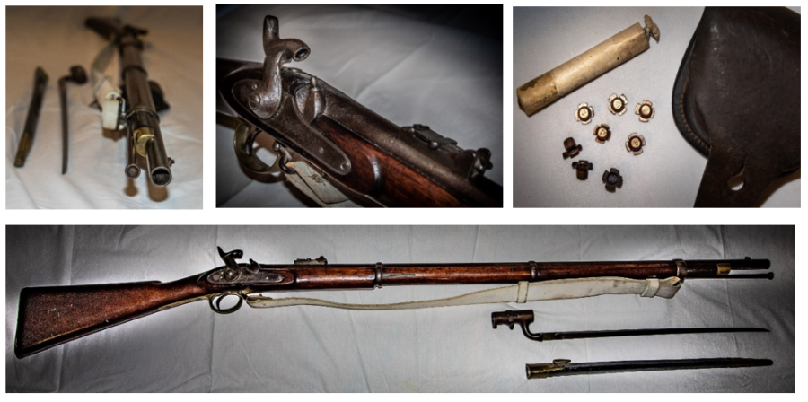 Pattern 1853 Enfield rifled musket and percussion caps***. Courtesy of Brad Manera Collection. Photographs by Stephanie Bailey.