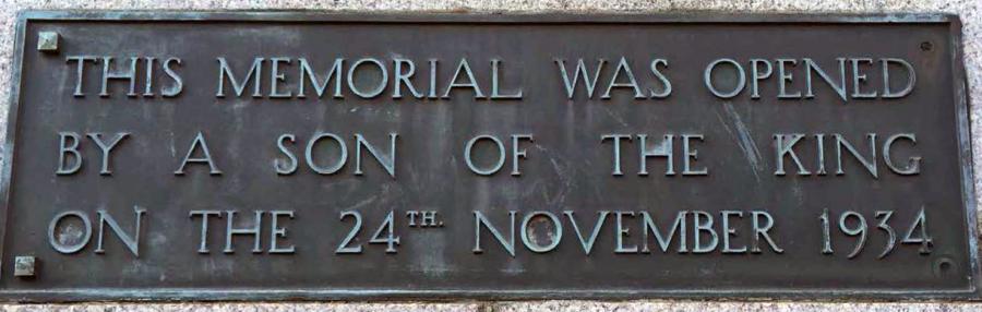 The plaque marking the opening of the Memorial, 24 November 1934