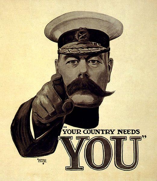A 1914 recruitment poster featuring an illustration of General Kitchener