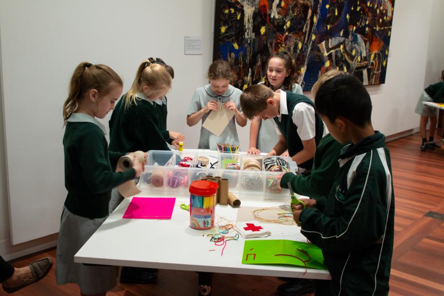 Stage 2 students making artworks during the workshop