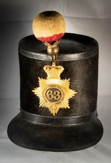 Crimean War British officer’s shako of the 63rd (West Suffolk) Regiment, c.1855. Courtesy of Brad Manera Collection. Photograph by Stephanie Bailey.