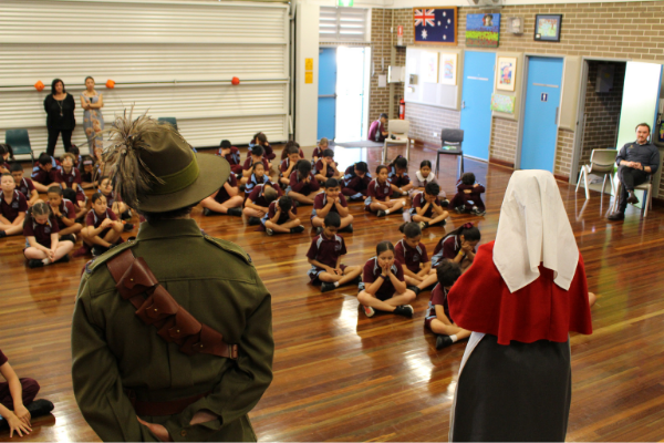 Two actors during an in-school visit