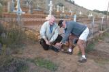 Ross Taylor (left) and John Elton (right) collecting soil from the Diamond Hill Military Cemetery in South Africa. Photograph by John Howells.