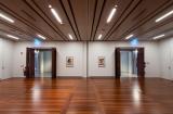 Interior view of the Anzac Memorial Auditorium. Partition divider at the end for dividing the space into two smaller rooms.