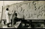Eileen McGrath and Rayner Hoff working on a relief - courtesy Sylvia Embling archive