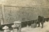 Hoff drawing up a grid on the clay to then add an enlarged pencil sketch - courtesy Sylvia Embling archive