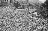 Looking out over the crowd from the Memorial's western balcony