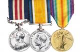(L to R) Military Medal, British War Medal and Victory Medal awarded to Clarence Douglas Blackadder, Anzac Memorial Collection. 