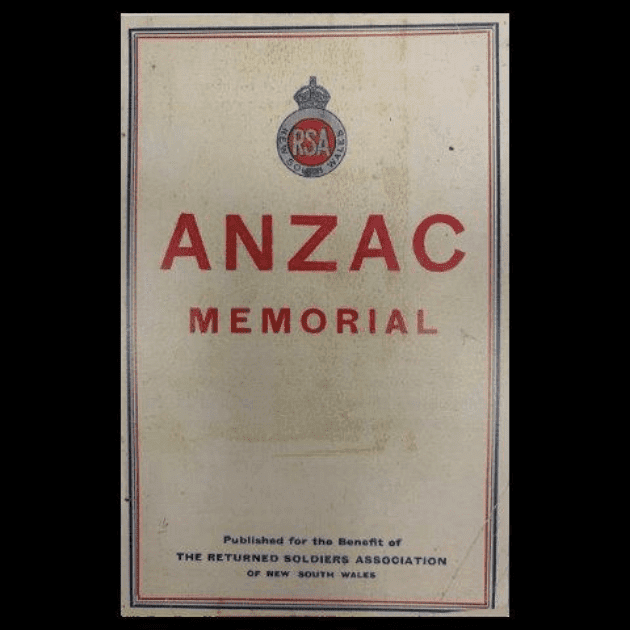 The cover of the publication features the NSW RSA crest and the words Anzac Memorial
